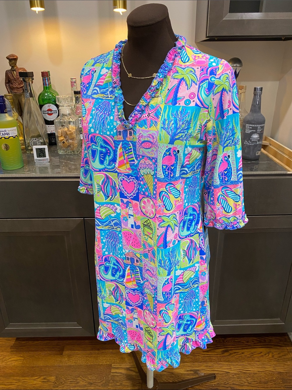 Lulu B stretch dress nautical beach ocean ruffle SPF vibrant  colorful Lilly